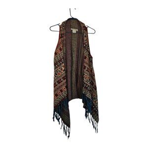 Flying Tomato Multicolor Fair Isle Print Open Fringe Vest Size Small